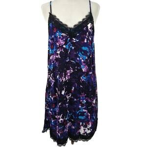 Express Lace Slip Dress Women Medium Purple Floral Satin Mini Party Y2k Cocktail